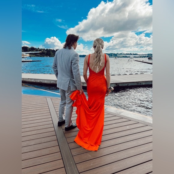 SHERRI HILL HOT ORANGE PROM DRESS - Picture 3 of 6